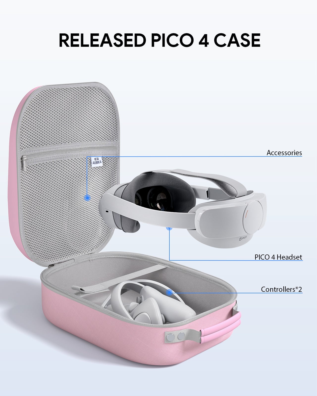 Aubika Carrying Case for Meta Quest 3S/Quest 3/Oculus Quest 2/Pico 4/Quest Pro/Vision Pro, Compatible with Elite/Battery Headset Strap Accessories, Hard Travel Case (Pink)