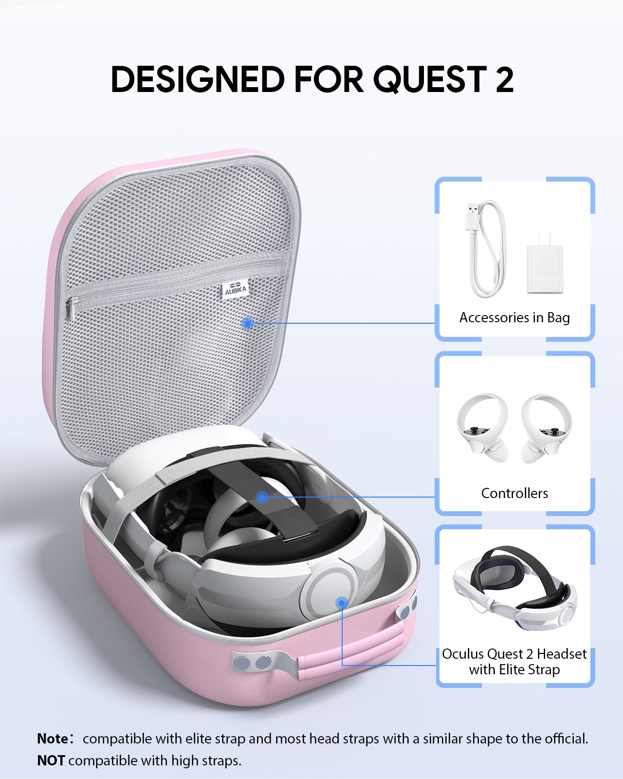 Aubika Carrying Case for Meta Quest 3S/Quest 3/Oculus Quest 2/Pico 4/Quest Pro/Vision Pro, Compatible with Elite/Battery Headset Strap Accessories, Hard Travel Case (Pink)