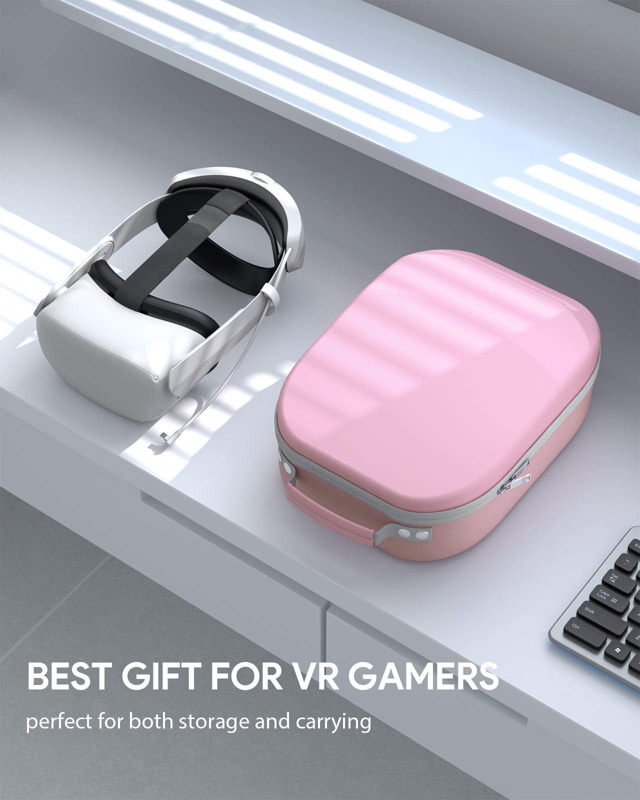 Aubika Carrying Case for Meta Quest 3S/Quest 3/Oculus Quest 2/Pico 4/Quest Pro/Vision Pro, Compatible with Elite/Battery Headset Strap Accessories, Hard Travel Case (Pink)