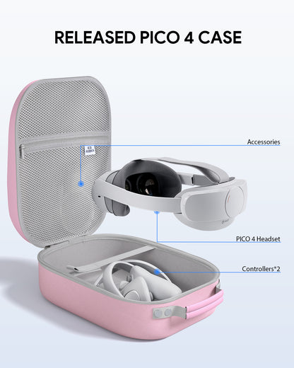 Aubika Carrying Case for Meta Quest 3S/Quest 3/Oculus Quest 2/Pico 4/Quest Pro/Vision Pro, Compatible with Elite/Battery Headset Strap Accessories, Hard Travel Case (Pink)