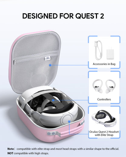 Aubika Carrying Case for Meta Quest 3S/Quest 3/Oculus Quest 2/Pico 4/Quest Pro/Vision Pro, Compatible with Elite/Battery Headset Strap Accessories, Hard Travel Case (Pink)