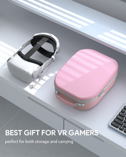 Aubika Carrying Case for Meta Quest 3S/Quest 3/Oculus Quest 2/Pico 4/Quest Pro/Vision Pro, Compatible with Elite/Battery Headset Strap Accessories, Hard Travel Case (Pink)